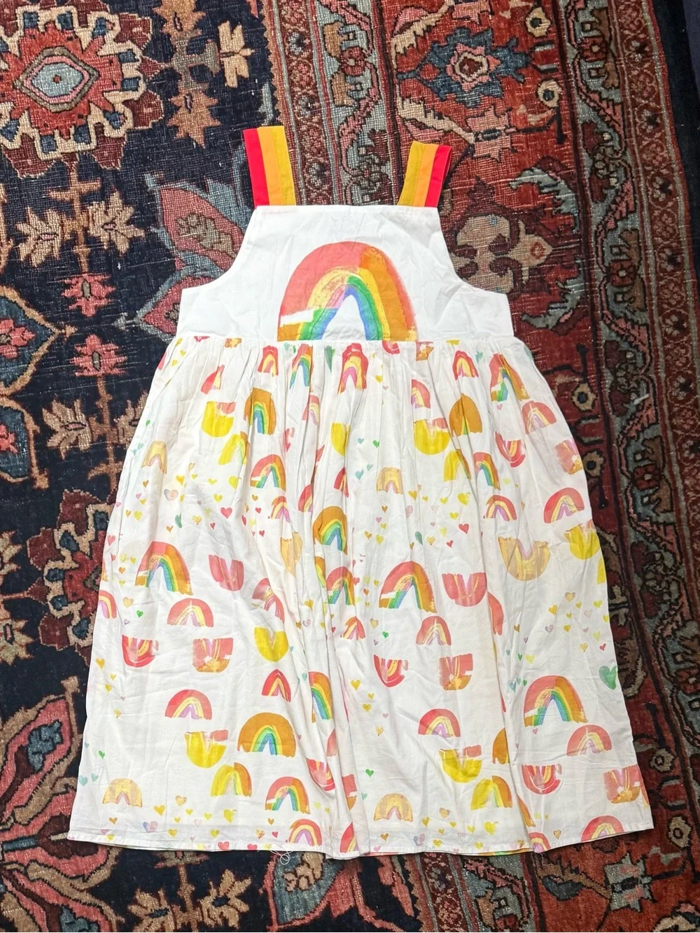 Stella McCartney Kids White Sundress with Rainbow Print and Striped Straps